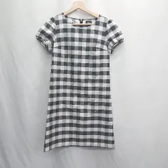 ◇ ⊂ Hanniss PARIS チェック柄 半袖 ひざ丈 ワンピース サイズ36 ホワイト ブラック グレー レディース E  【1505220000582】