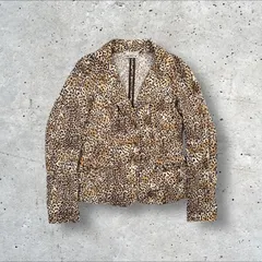 イタリア製 ヴィンテージ Le FATe 金ボタン ラインストーン&スタッズ付 レオパード ヒョウ柄 ストレッチ コットン テーラードジャケット ブレザー