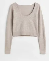 新品 H ＆ M THERMOLITE リブ トップス (ベージュ/ブラック)