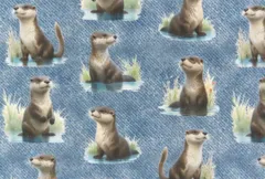 【ゆきちゃん限定】X2290 カワウソ柄 デニムブルー コットン生地 1m