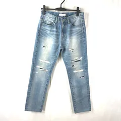 アズールバイマウジー AZUL by moussy デニム ダメージ ウォッシュ加工 綿100％ 牛革ラベル 水色系 29サイズ 902231のサムネイル