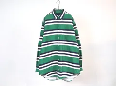 90s【BIG POLO】Ralph Lauren ボタンダウンシャツ L コットン ストライプ ホワイト/グリーン ビンテージ 長袖シャツ ポロラルフローレン