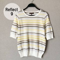 A0459【美品♪】Reflect　リフレクト　ボーダーニット半袖ブラウス　イエロー系