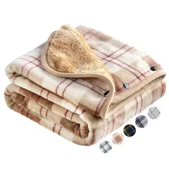 HAPGO ひざ掛け ブランケット 大判 選べる5色2サイズ 4way 着る毛布 ボタン付き 改良 防寒対策 あったか チェック柄 吸湿保温 抗菌加工 静電気防止 洗濯可能 手触り 家・オフィス・アウトドア・車・出張 などに適用 通年使用 (Lサイズ（100×