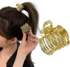Liebendo ヘアクロー ヘアクリップ ポニーテールクリップ メタル ライン 髪飾り アンティーク ポニーテールリング(ゴールド)