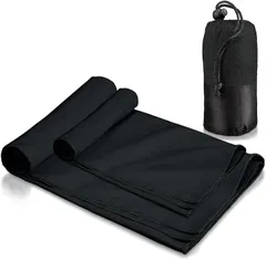 NOMAW 速乾タオル 登山 スポーツタオル 超軽量 コンパクト 吸水速乾タオル マイクロファイバータオル バスタオル ミニバスタオル フェイスタオル アウトドア 旅行 収納袋付き(ブラック,  MLセット)