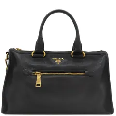 プラダ PRADA 2WAYバッグ ヴィッテロダイノ メタルロゴ レザー ブラック ゴールド金具 黒 ハンドバッグ ショルダーバッグ  BL0805【中古】