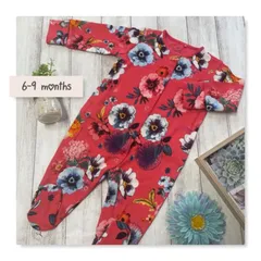 ベビー☆　ブライトフラワープリントロンパース　ピンク　6-9months