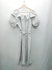 ◇ ⊂ MAJESTIC LEGON マジェスティックレゴン チェック柄 オフショルダー 半袖 膝下 ワンピース M グレー レディース E  【1411280047385】