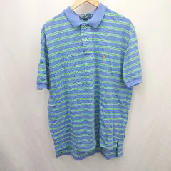 ◇ ⊂ POLO RALPH LAUREN ポロ ラルフローレン ボーダー柄 ワンポイント 半袖 ポロシャツ サイズXL ブルー系 メンズ E  【1507030011321】