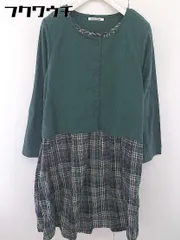 ◇ le.coeur blanc 切替 チェック 長袖 膝下丈 ワンピース サイズ M-L グリーン ホワイト マルチ レディース  【中古】 【1112200003336】