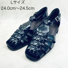 銀座ヨシノヤ ストラップ サンダル ウェッジ ブラック 黒 エナメル
