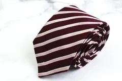 レミュー ブランド ネクタイ ストライプ柄 ダブルストライプ シルク メンズ ワインレッド LES MUES  【中古】