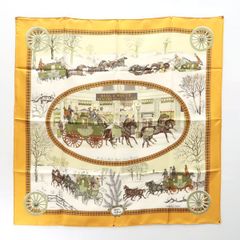 HERMES カレ90 BULL＆MOUTH WESTERN COACH OFFICE 郵便馬車 黄色 スカーフ 美品 エルメス ◆送料込◆質屋-10978