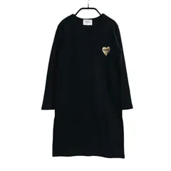 韓国子供服 ハートワンポイントデザイン膝丈ワンピース 長袖 カットソー ワンピース 無地 キッズ ブラック