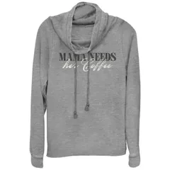 【送料無料】 アンブランデッド レディース Tシャツ トップス Women's Plus Mama Needs Her Coffee Script Cowlneck Graphic Lightweight Long Sleeve Gray Heather