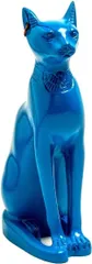 イヤリング付きのクラシックなブルーのバステト猫の彫像 -古代エジプトの女神コレクション-エジプト製彫刻アート工芸 リビング輸入品