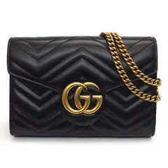 グッチ GUCCI ショルダーバッグ ハンドバッグ GG マーモント チェーンウォレット 474575 DTDT 1000 ブラック シェヴロン キルティン レザー ゴールド金具 【中古】