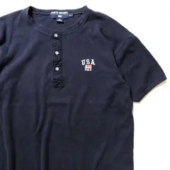 90's ラルフローレン ポロスポーツ ロゴ刺繍 ヘンリーネック 半袖 Tシャツ (XL) 90年代 オールド ネイビー 紺 POLOSPORT アメリカ古着 USED  ビンテージ ヴィンテージ
