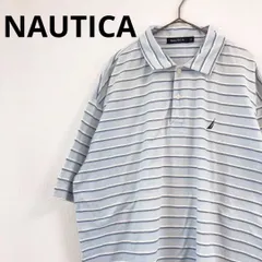 NAUTICA　ノーティカ　半袖ポロシャツ　ロゴ入り　ブルー　ボーダー　LL
