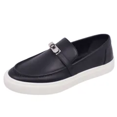 美品】HERMESキャンバスストラップ付きモカシン　ファランドール　黒371/2 美品】HERMESキャンバスストラップ付きモカシン ファランドール