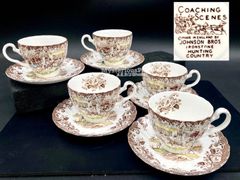MZ663) Johnson Brothers Coaching Scenes カップ＆ソーサー 5客 セット 現状品