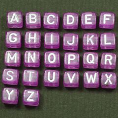 A～Z 各1個 計26個 パープル白字 アルファベット プラビーズ６ｍｍキューブ