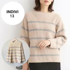 【美品♪】INDIVI　ドロップショルダー ボーダーニット　14,960 XL(LL) 長袖　ニット　セーター B230