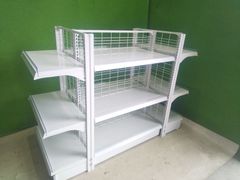 H120cm×W90cm 単体両面２段什器＆エンド什器２台セット プライスレール＆ストッパー付き■陳列棚・システム什器■S-625