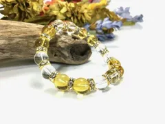 シトリン&水晶 パワーストーン ブレスレット 天然石 10mm (ゴールド) メンズ・レディース　浄化済み △