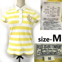 インパクト21/日本正規代理店タグ★POLO JEANS/ラルフローレン★半袖ポロシャツ【レディースM/黄×白】ボーダー/コットン/Tops◆ｃpBH739 <sale>