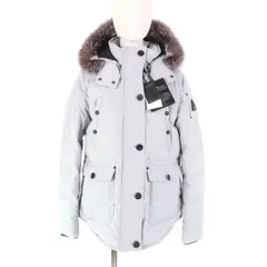 未使用品★MOOSE KNUCKLES ムースナックルズ 19A-M39LJ113 ANGUILLE JACKET FOXファー・フード・ロゴワッペン付 ダウンジャケット ライトグレー L カナダ製 正規品 レディース