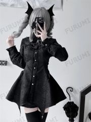 ロリータ　地雷系　量産型　黒　ワンピース　ロリィタ　渦雷系　長袖　スカート　ぴえん系　サブカル　服　女　界隈
