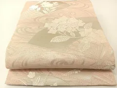 平和屋着物＊夏物　六通柄袋帯　扇面秋草文　銀糸　正絹　逸品　未使用　BAAT0782yc
