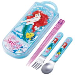 【迅速発送】スケーター(Skater) 子供用 お弁当 トリオセット 箸 スプーン フォーク キッズ カトラリー 抗菌 加工 開けやすいスライド式 日本製 ディズニー アリエル 24 TACC2AG