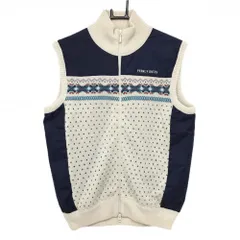 【超美品】パーリーゲイツ 中綿異素材ハイネックベスト アイボリー×ネイビー 一部中綿 前身頃柄 メンズ 4(M) ゴルフウェア PEARLY GATES