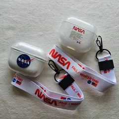 AirPods 3 クリア ソフトケース カバー NASA 青ロゴ・赤文字 ストラップ付 宇宙兄弟 アストロノーツ カッコいい