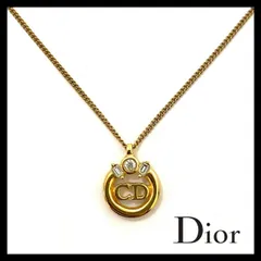 【Dior】CDロゴ ラインストーン ネックレス ゴールド/金 カラー ペンダント ラウンド ヴィンテージ Christian Dior/クリスチャンディオール (MM-104)