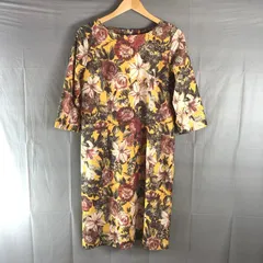 ラナン Ranan ワンピース 長袖 花柄 スリット 裏地付き 黄色系 Lサイズ 2025071900125