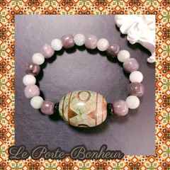 天然石◆パワーストーンブレス三眼天珠、5Aオニキス、希少紫和田玉、ミャンマー翡翠