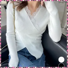送料無料 レースリブニット レディース Vネック ニットトップス 無地ニット 編みトップス クロス 着やせ 細見え きれいめ お洒落 大人 可愛い 春秋 タイトトップス 長袖トップス 韓国ファッション