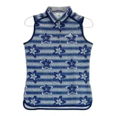 サイズ：M ADIDAS GOLF アディダスゴルフ GM0861 ノースリーブ ポロシャツ 総柄 ネイビー系 [240101372638]# ゴルフウェア レディース ストスト