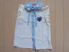 シスタージェニィ シスタージェニー sister jenni 100cm アウトレット 子供服 女の子 ブラウス シャツ 白 水色 レース 小花 ノースリーブ フリル 春 夏 ★4 ガールズ 女児 キッズ 【中古】 ユーズド リサイクル