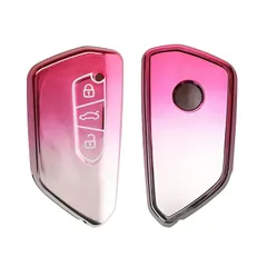 【新品】 kwmobile VW Golf 8 3-ボタン 車のキー対応 キーケース - キーカバー 鍵カバー TPU 光沢仕上げ - 車鍵 耐衝撃 保護 マットピンク/シルバー 0