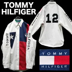 TOMMY HILFIGER パッチワーク BDシャツ Lサイズ フラッグタグ 星条旗 ワッペン ナンバリング 星条旗 ボタンダウン トミーヒルフィガー 90年代 90s 00s y2k トミーヒルフィガー トミージーンズ