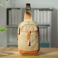 帆布×本革　ボディバッグ　背面ポケット付き　コンパクト　２色展開　弱撥水　大容量　iPadが入る　ワンショルダーバッグ