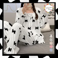 フリース パジャマ上下セット セットアップ 韓国 ふわふわ パジャマ レディース 秋冬 暖かい ルームウェア ラウンジウェア 寝巻き 大人可愛い 部屋着 長袖 ナイトウェア ガーリー 修学旅行 お泊り 旅行 薄手フリース チクチクしない 84YND-001