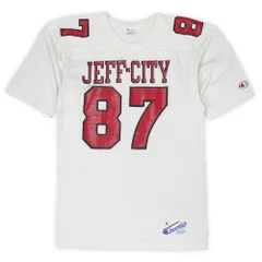 美品 80s 80年代 チャンピオン Champion Vネック フットボールTシャツ トリコタグ ジャージ JEFF CITY MADE IN USA アメリカ製 ヴィンテージ 古着 メンズ カットソー ホワイト 白 M【中古】