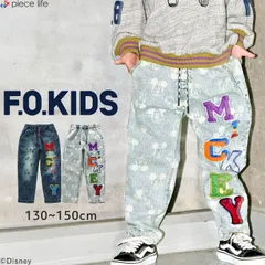 【2024秋冬新作】エフオーキッズ F.O.KIDS ミッキー ディズニー デニム パンツ キャラクター アップリケ 刺繍 フェルト ヴィンテージ 総柄  男の子 女の子 ユニセックス 130cm 140cm 150cm R521054