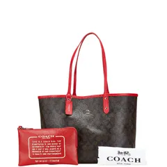コーチ シグネチャー リバーシブル トートバッグ ハンドバッグ F36658 ブラウン レッド PVC レザー レディース COACH【1-0207371】
